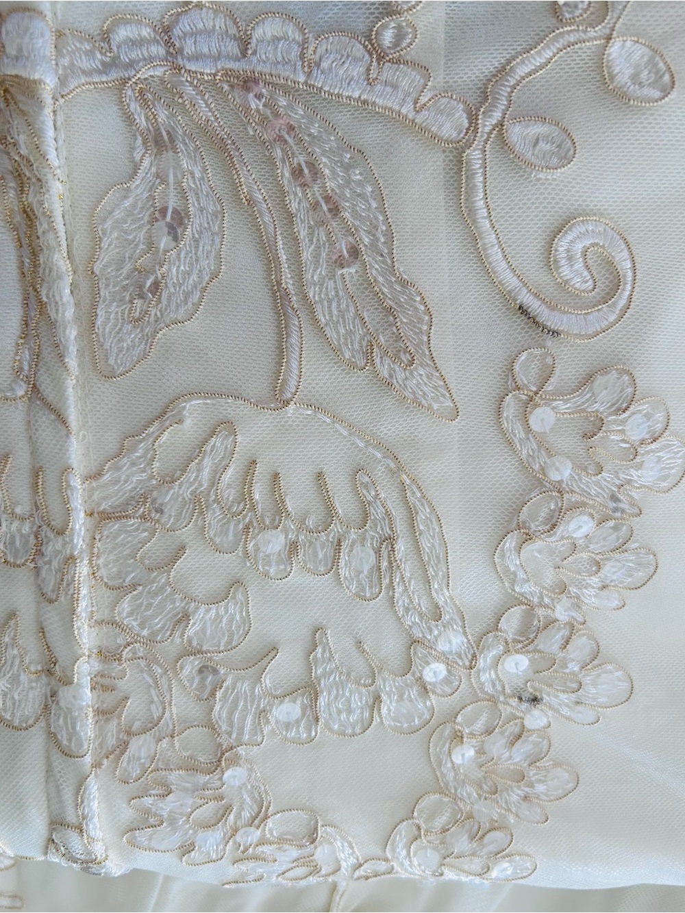Vintage Jessica McClintock Bridal 12 Off White Lace Mesh Sequins Maxi Dress  USA - Picture 5 of 6